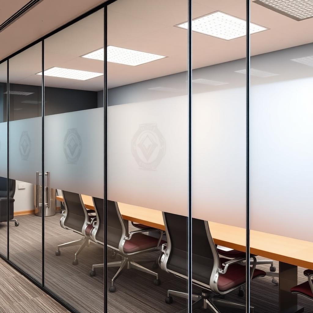 Conference room glass wall with frosted custom graphic film