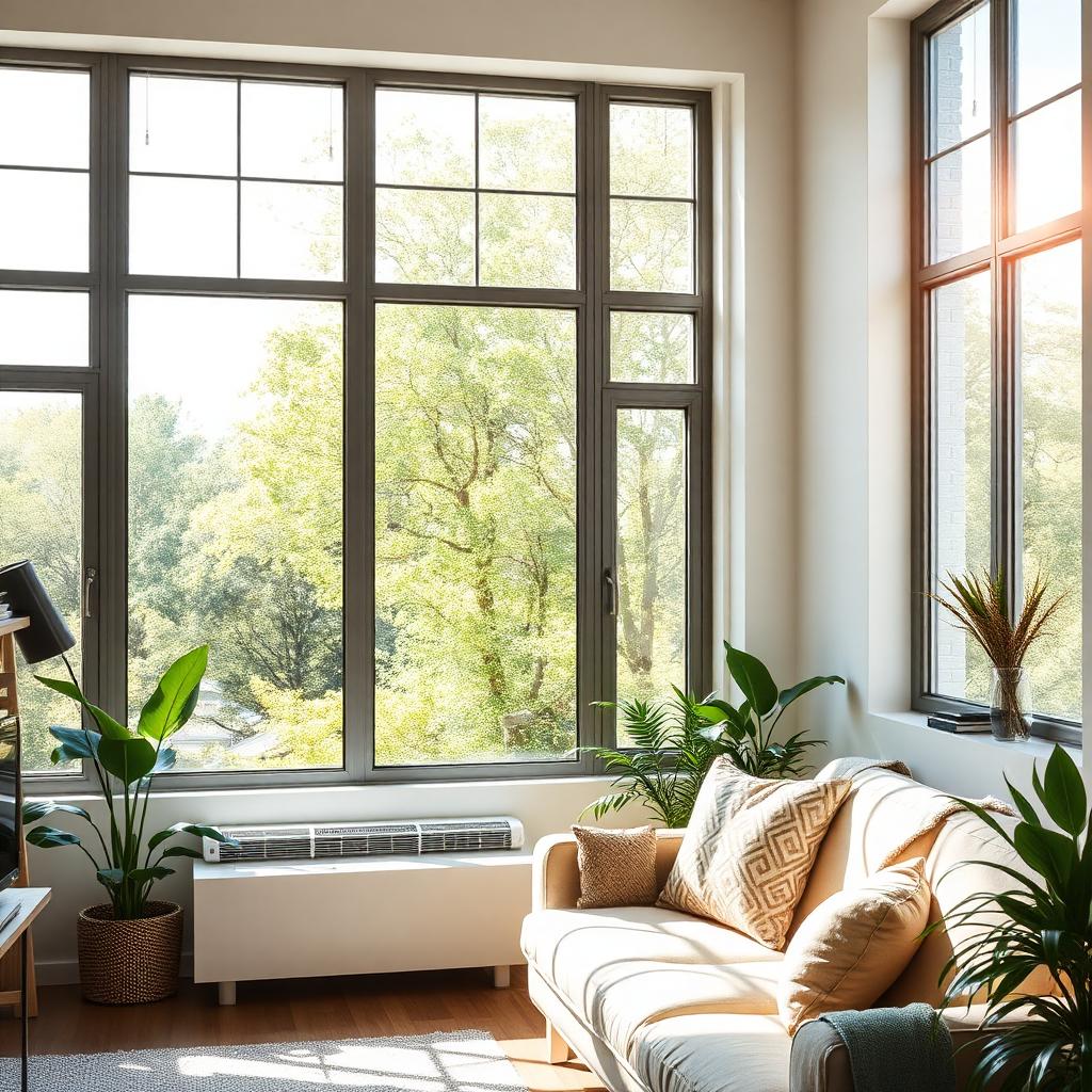 Comfortable living room with sun protection window tint